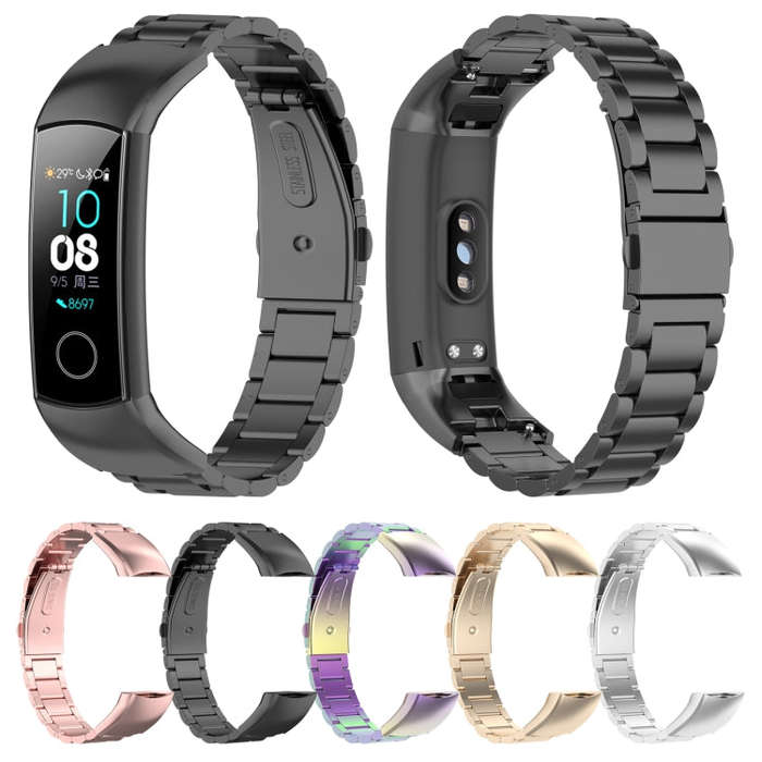 For Huawei Honor Band 4 (CRS-B19) / Honor Band 5 (CRS-B19S) Three Beads Steel Wrist Strap Watchba...