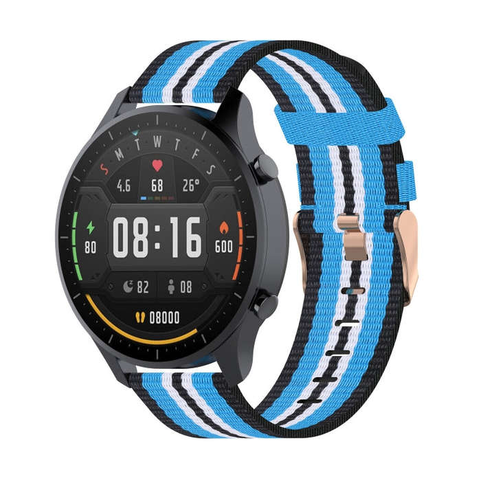 For Xiaomi Watch Color 22mm Nylon Denim Wrist Strap Watchband(Black and Sky Blue)