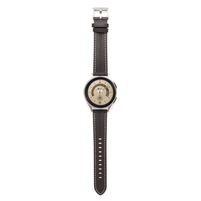 For Coros Pace 2/Coros Apex 42mm Universal Grooved Genuine Leather Watch Band(Coffee)