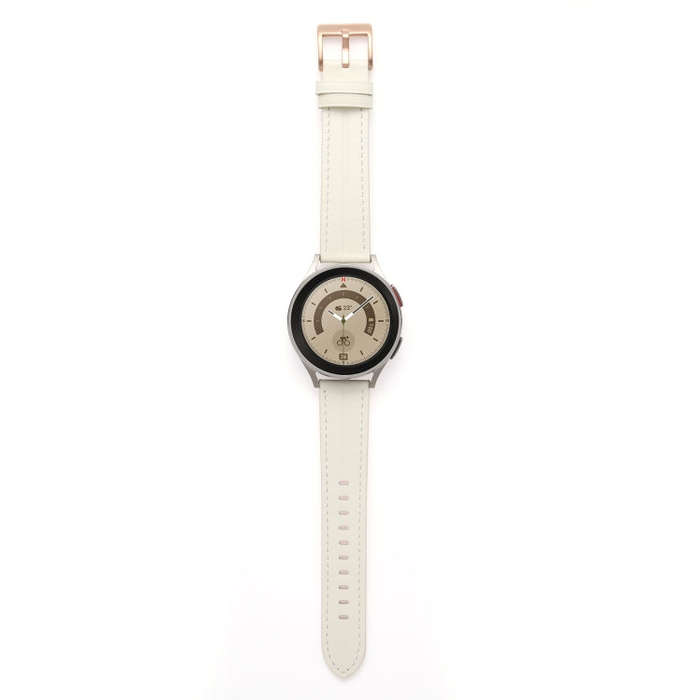 For Coros Pace 2/Coros Apex 42mm Universal Grooved Genuine Leather Watch Band(Beige White)