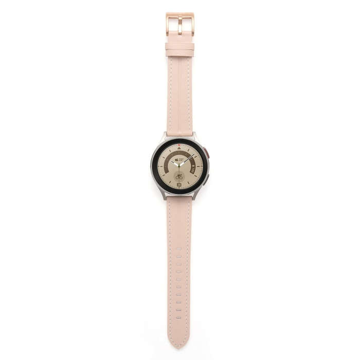 For Coros Pace 2/Coros Apex 42mm Universal Grooved Genuine Leather Watch Band(Light Pink)