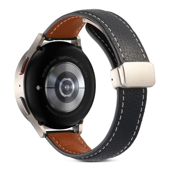 For Coros Pace 2/Coros Apex 42mm Universal Folding Buckle Genuine Leather Watch Band(Black)