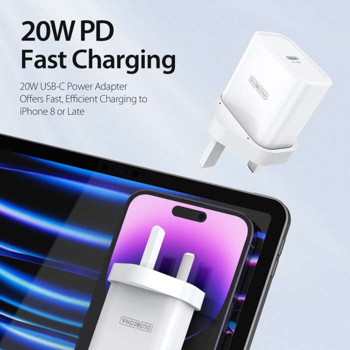 DUZZONA T3 PD 20W USB-C/Type-C Single Port Travel Charger, UK Plug(White)