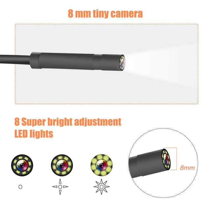 P40 8mm HD Waterproof Portable Integrated Hand-held Vertical Screen Industry Endoscope, Length:2m...