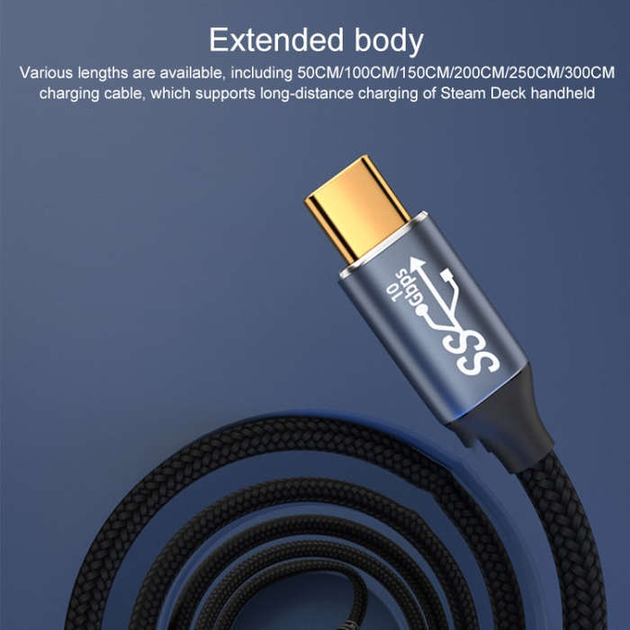 For Steam Deck Gen2 100W USB-C/Type-C Male to USB-C/Type-C Male Stereo Curved Data Cable, Length:3m
