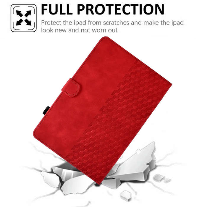 For Huawei MatePad T5 10.0 Rhombus Embossed Leather Smart Tablet Case(Red)