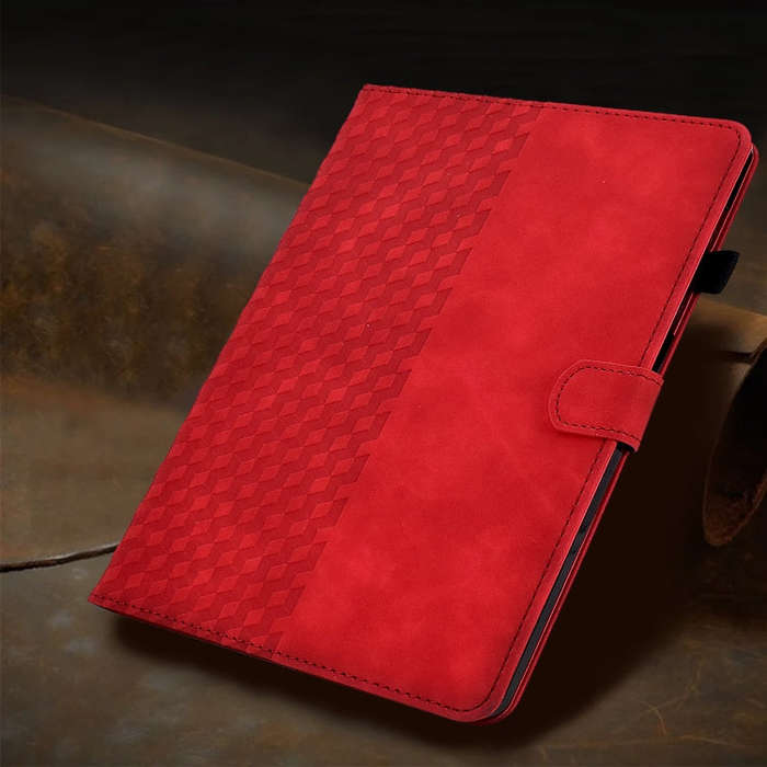 For Huawei MatePad T5 10.0 Rhombus Embossed Leather Smart Tablet Case(Red)