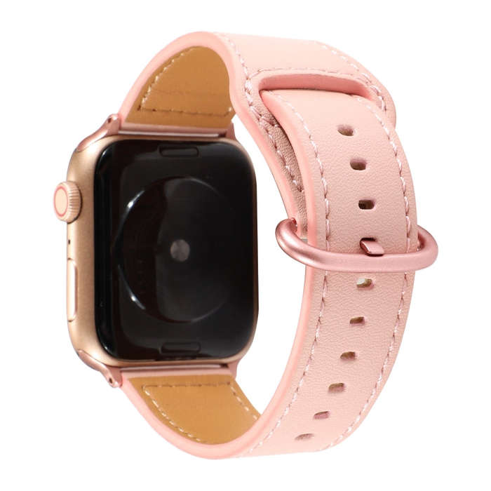 For Apple Watch Series 7 41mm / 6 & SE & 5 & 4 40mm / 3 & 2 & 1 38mm Solid Color Genuine Leather ...