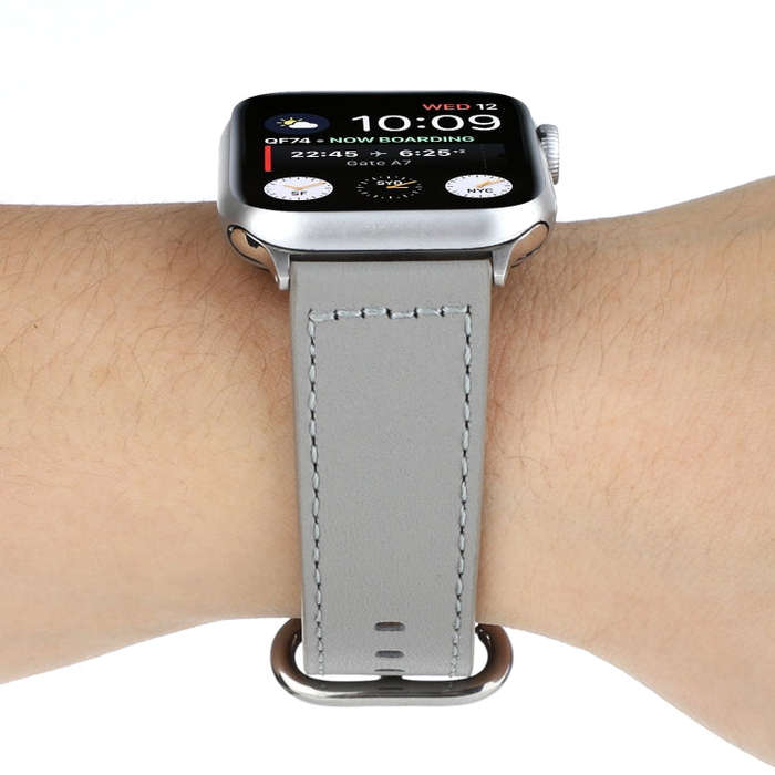 For Apple Watch Series 7 41mm / 6 & SE & 5 & 4 40mm / 3 & 2 & 1 38mm Solid Color Genuine Leather ...