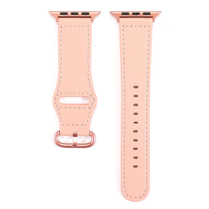 For Apple Watch Series 7 45mm / 6 & SE & 5 & 4 44mm / 3 & 2 & 1 42mm Solid Color Genuine Leather ...