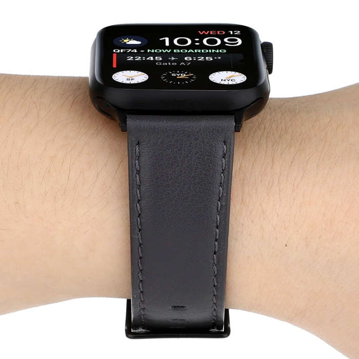 For Apple Watch Series 7 45mm / 6 & SE & 5 & 4 44mm / 3 & 2 & 1 42mm Cowhide Texture Leather Watc...