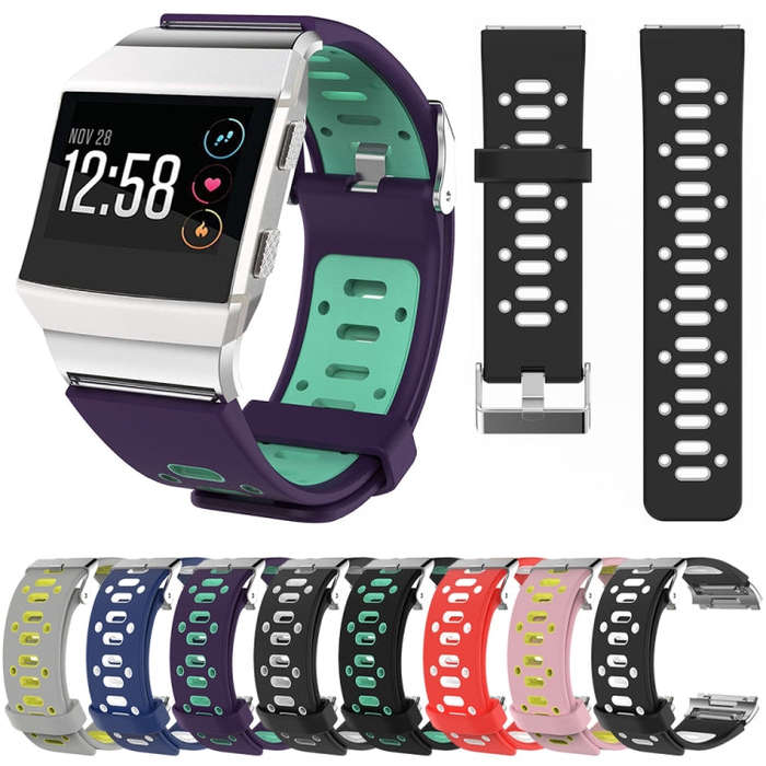 For Fitbit Ionic Two-tone Silicone  Watch Band with Buckle & Connector(Purple + Green)