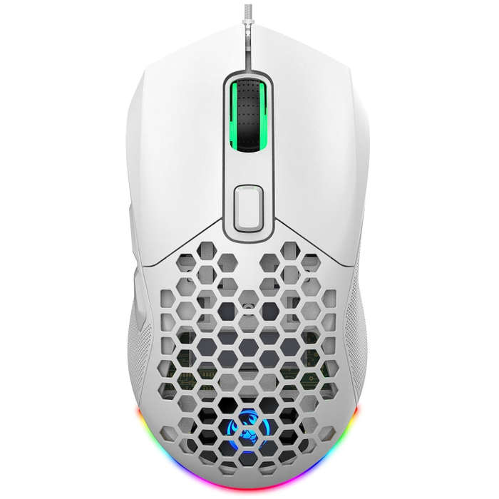HXSJ X300 7200DPI RGB Backlight Interchangeable Back Cover Hole Gaming Wired Mouse(White)