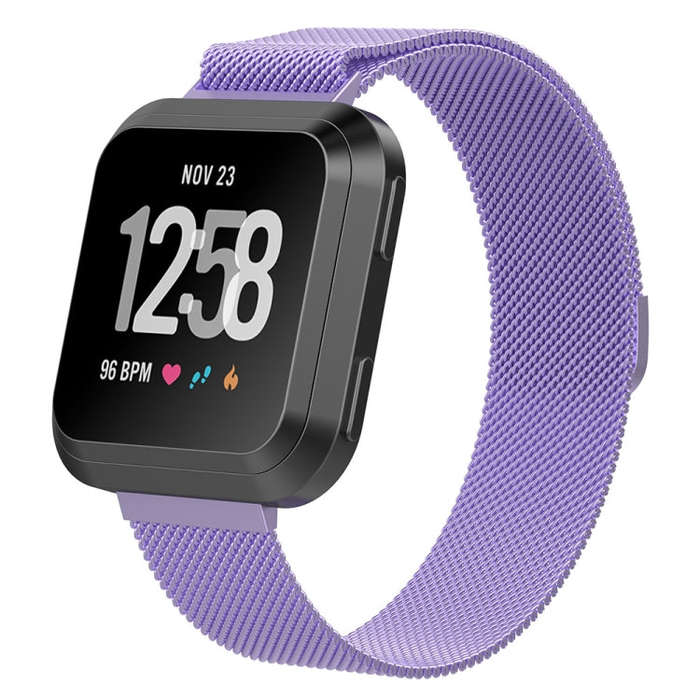 For Fitbit Versa Milanese  Watch Band, Size:L(Purple)