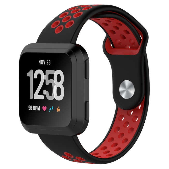 For Fitbit Versa Two-tone Silicone  Watch Band(Black + Red)