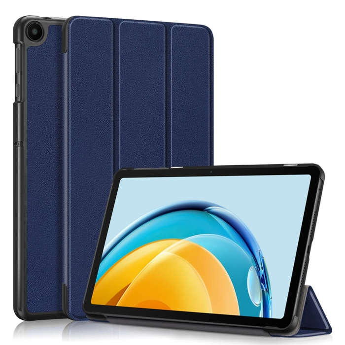 For Huawei Matepad SE 10.4 2022 Custer Pure Color 3-Fold Holder Leather Tablet Case(Dark Blue)