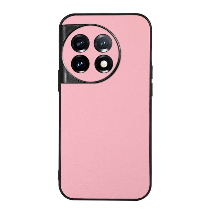 For OnePlus 11 5G Accurate Hole Two-color Litchi Texture PU Phone Case(Pink)