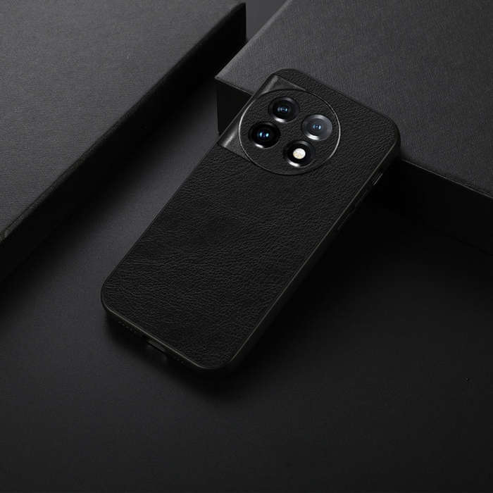 For OnePlus 11 5G Accurate Hole Two-color Litchi Texture PU Phone Case(Black)