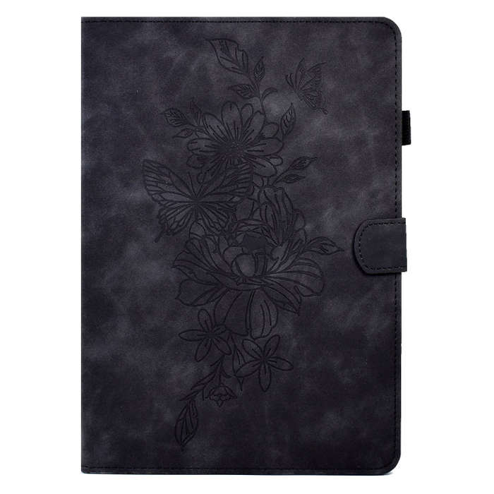 For Huawei MatePad SE Peony Butterfly Embossed Leather Tablet Case(Black)