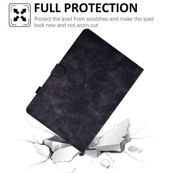 For Huawei MatePad SE Peony Butterfly Embossed Leather Tablet Case(Black)