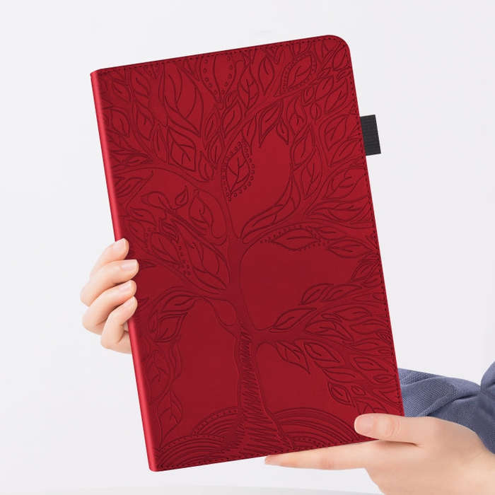 For Huawei Matepad SE 10.4 2022 Life Tree Embossed Flip Leather Tablet Case(Red)