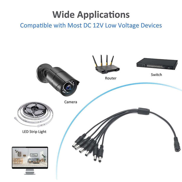 0.37m 6 in 1 DC Female to DC Male Power Connection Extension Cable