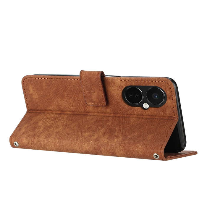 For OnePlus Nord CE 3 Skin Feel Stripe Pattern Leather Phone Case with Lanyard(Brown)