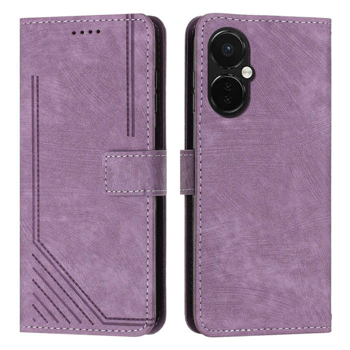 For OnePlus Nord CE 3 Skin Feel Stripe Pattern Leather Phone Case with Lanyard(Purple)