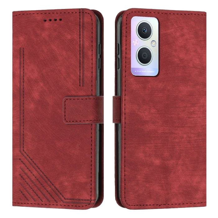 Skin Feel Stripe Pattern Leather Phone Case with Lanyard for OnePlus Nord N20 5G Global / OPPO Re...