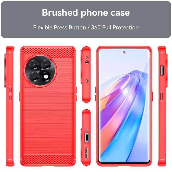 For OnePlus Ace 2 Brushed Texture Carbon Fiber TPU Phone Case(Red)