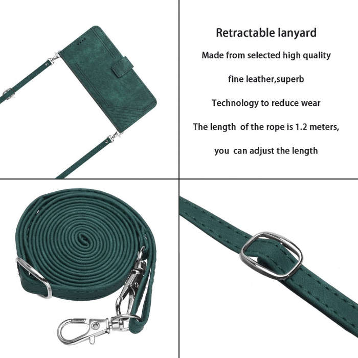 For Tecno Pova 4 Skin Feel Stripe Pattern Leather Phone Case with Lanyard(Green)