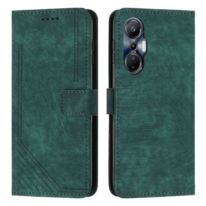 For Infinix Hot 20S Skin Feel Stripe Pattern Leather Phone Case with Lanyard(Green)