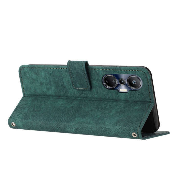 For Infinix Hot 20S Skin Feel Stripe Pattern Leather Phone Case with Lanyard(Green)