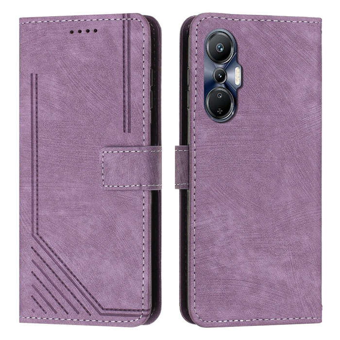 For Infinix Hot 20S Skin Feel Stripe Pattern Leather Phone Case with Lanyard(Purple)