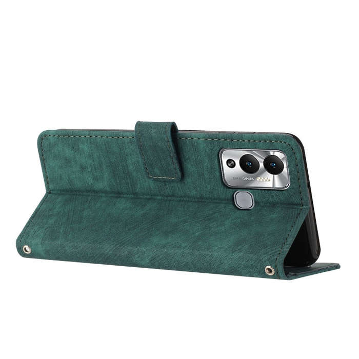 For Infinix Hot 12 Play Skin Feel Stripe Pattern Leather Phone Case with Lanyard(Green)
