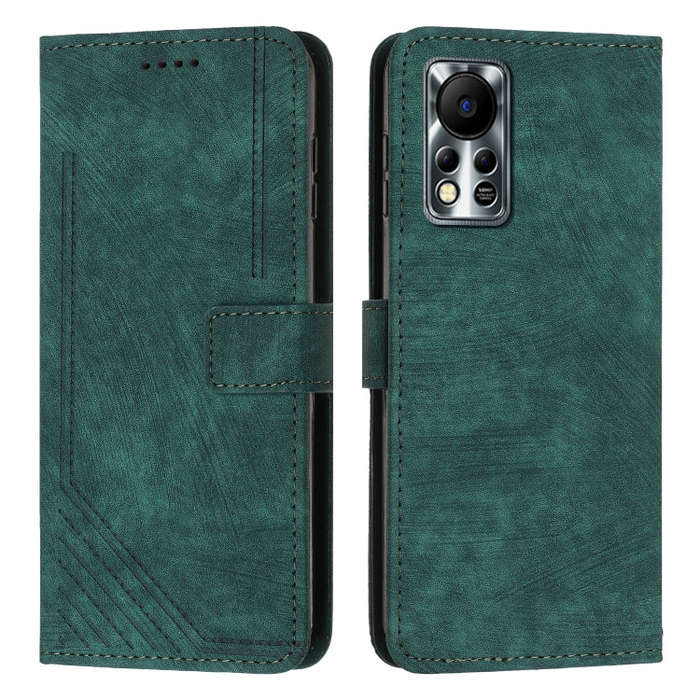For Infinix Hot 11s NFC Skin Feel Stripe Pattern Leather Phone Case with Lanyard(Green)