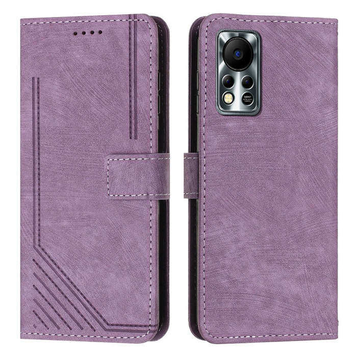 For Infinix Hot 11s NFC Skin Feel Stripe Pattern Leather Phone Case with Lanyard(Purple)