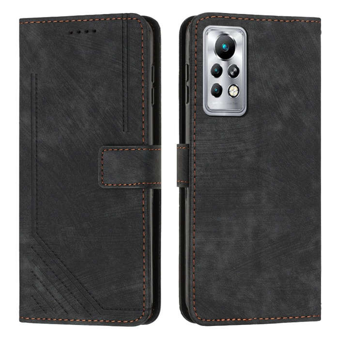 For Infinix Note 11 Pro / Note 11s Skin Feel Stripe Pattern Leather Phone Case with Lanyard(Black)