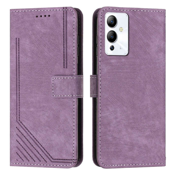 For Infinix Note 12 5G / 12 Pro 5G Skin Feel Stripe Pattern Leather Phone Case with Lanyard(Purple)