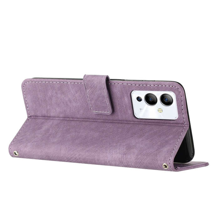 For Infinix Note 12 5G / 12 Pro 5G Skin Feel Stripe Pattern Leather Phone Case with Lanyard(Purple)