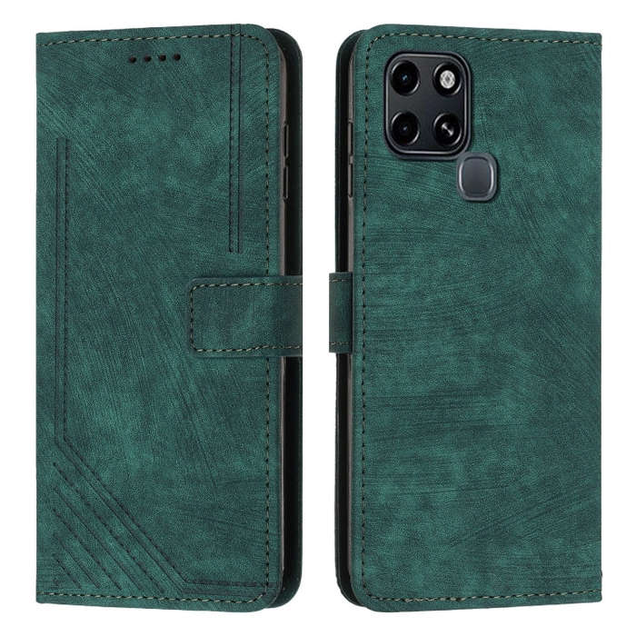 For Infinix Smart 6 Skin Feel Stripe Pattern Leather Phone Case with Lanyard(Green)
