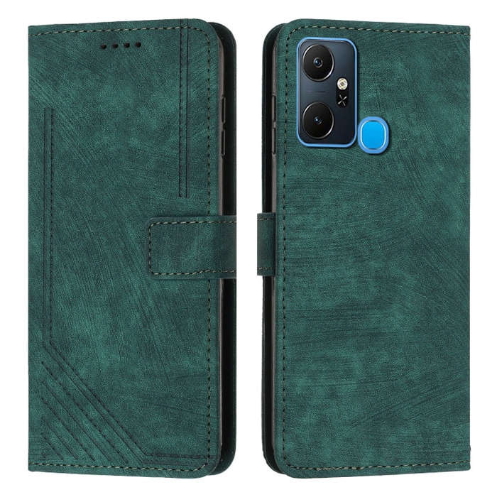 For Infinix Smart 6 Plus India Skin Feel Stripe Pattern Leather Phone Case with Lanyard(Green)