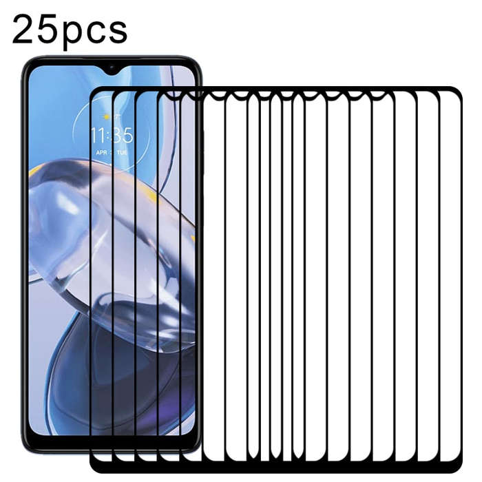 For Motorola Moto E22 / E22i 25pcs Full Glue Full Cover Screen Protector Tempered Glass Film