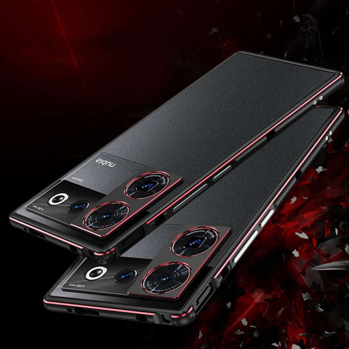 For ZTE nubia Z50 Ultra LK Aurora Metal Frame Phone Case with Lens Cover(Black Blue)