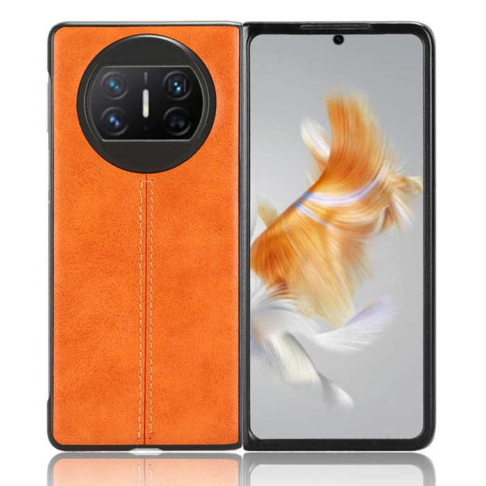 For Huawei Mate X3 Sewing Cow Pattern Skin PC + PU + TPU Phone Case(Orange)