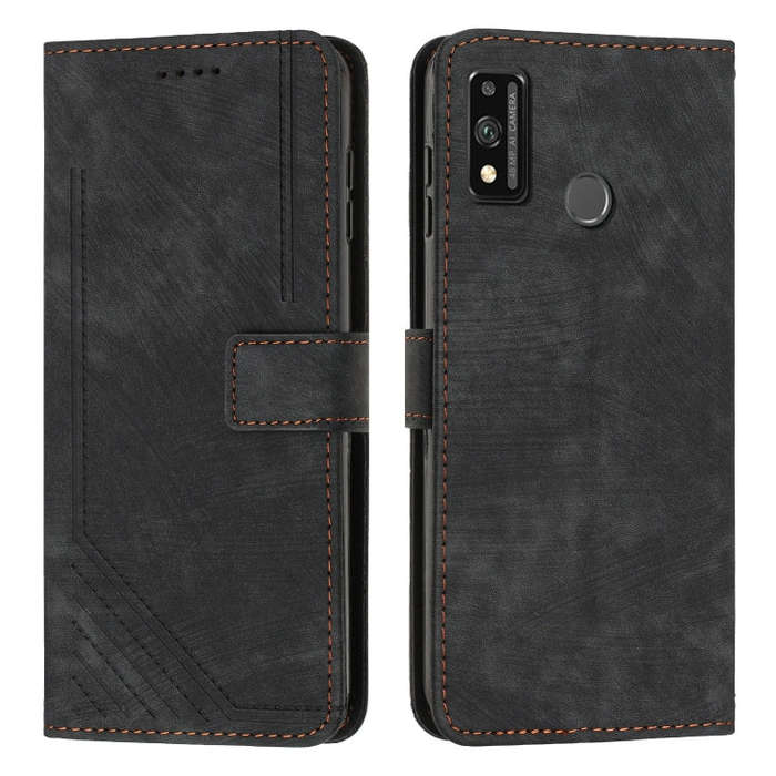 For Honor 9X Lite / 8X Skin Feel Stripe Pattern Leather Phone Case with Lanyard(Black)