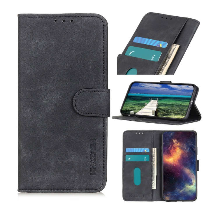 For Nokia C32 4G KHAZNEH Retro Texture Leather Phone Case(Black)
