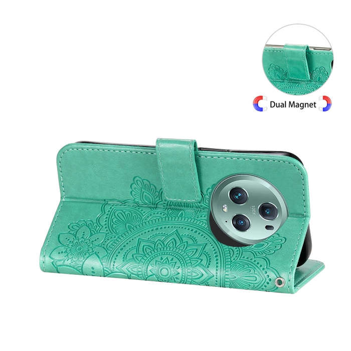 For Honor Magic5 Pro 7-petal Flowers Embossing Leather Phone Case(Green)