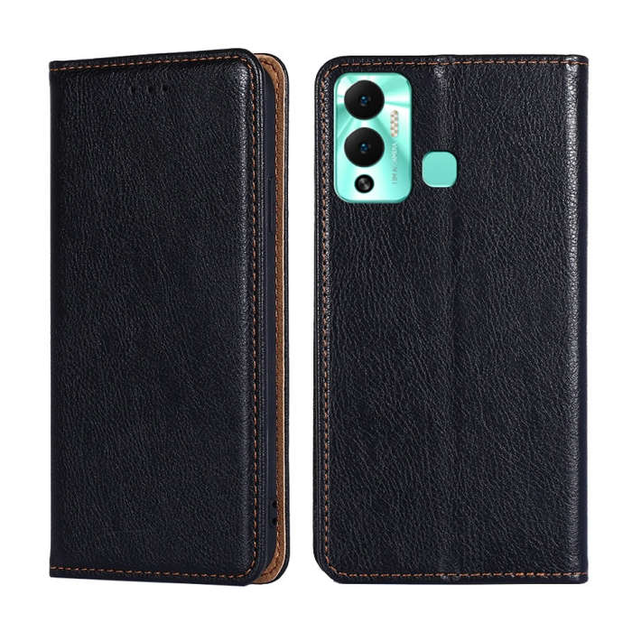 For Infinix Hot 12 Play Gloss Oil Solid Color Magnetic Leather Phone Case(Black)