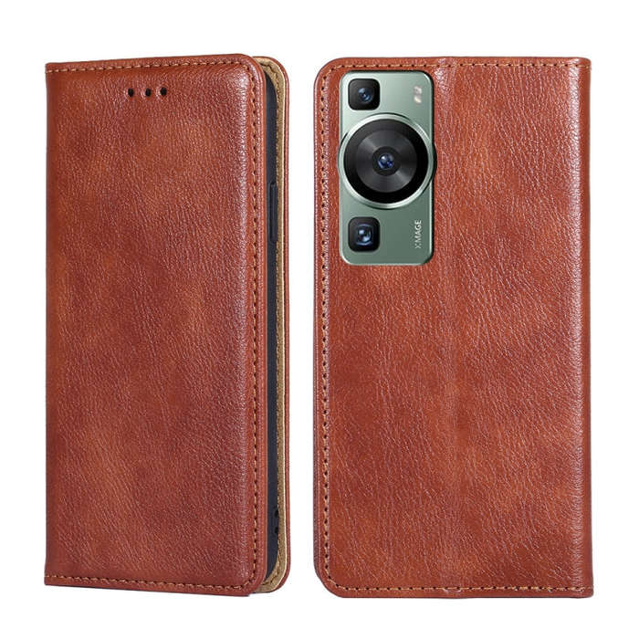 For Huawei P60 / P60 Pro Gloss Oil Solid Color Magnetic Leather Phone Case(Brown)